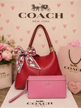 Coach Red and Pink Leather Shoulder Bag Set